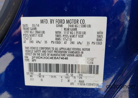 2014 Ford Edge Se z USA, uszkodzony, nr VIN 2FMDK3GC4EBA74648